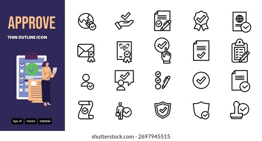 approve thin outline icon set vector design good for web and mobile app