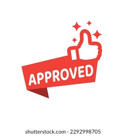 Approved 3d vector banner with thumb up. Vector colorful tag.