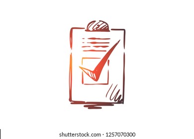 Approved, accepted vector concept. Ballot paper with vote mark. Hand drawn sketch isolated illustration