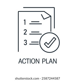 Approved, agreed action plan. Vector linear icon illustration isolated on white background.