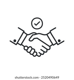 Approved agreement. Handshake with a check mark, representing successful agreement and completion.