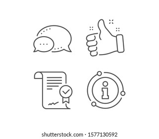 Approved agreement line icon. Chat bubble, info sign elements. Verified document sign. Accepted or confirmed symbol. Linear approved agreement outline icon. Information bubble. Vector