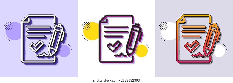 Approved agreement line icon. Halftone dotted pattern. Gradient icon with grain shadow. Sign document. Accepted or confirmed symbol. Line approved agreement icon. Various designs. Vector