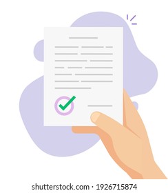 Approved agreement paper document signed with stamp or success deal contract in person man hand vector flat cartoon illustration, business license or corporate legal application idea