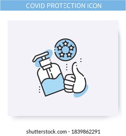 Approved antiseptic line icon. Validated by a world healthcare organization sanitizer. Hygiene and disinfection concept. Coronavirus spread prevention. Isolated vector illustration. Editable stroke 