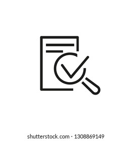 Approved application line icon. Magnifying glass, mark, paper. Recruitment concept. Can be used for topics like analysis, review, examination