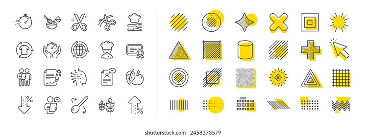 Approved application, Scissors cutting ribbon, Artificial intelligence icons. Design shape elements. Chef hat, Customer survey, Fast delivery line icons. Vector