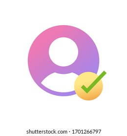 Aprobó mi perfil de cuenta icono de usuario y marca de verificación o identificación personal de Internet comprobada símbolo de color vector de color, ilustración de forma humana marca de signo de forma moderna clipart
