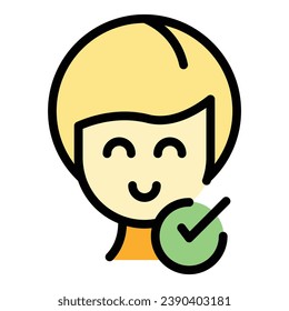 Approved avatar icon outline vector. New login. Register user color flat