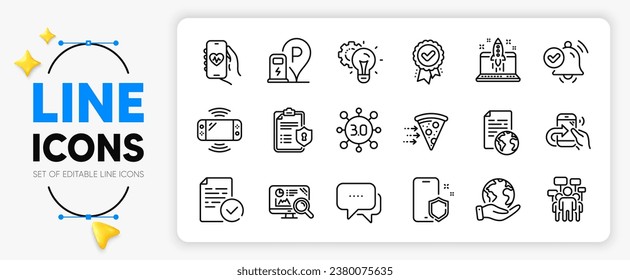 Approved award, Internet document and Food delivery line icons set for app include Start business, Compliance, Seo analytics outline thin icon. Web3, Save planet, Phone protect pictogram icon. Vector