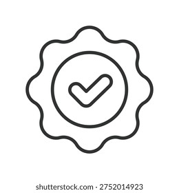 approved badge certification checkmark icon in line design. approved badge certification checkmark quality seal on white background vector. approval editable stroke icon