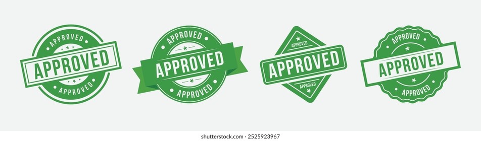 Approved Badge Design Collection in Green Color , Vintage Approved Label Set, Vector Illustration