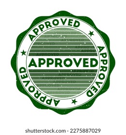 Approved badge. Grunge word round stamp with texture in Duck Hunt color theme. Vintage style geometric approved seal with gradient stripes. Amazing vector illustration.