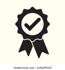 Approved Badge Sign. Black Award Ribbon Medal Symbol Icon. Vector Illustration Transparent Background. Ribbon, Quality, Award. EPS-10