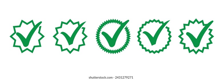 Approved badge vector isolated icons. Green vector check mark. Badge stamp signs symbol. Protect badge. Green tick. EPS 10