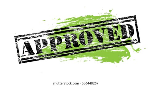 approved black and green vector stamp on white background