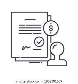 Zugelassenes Geschäftssymbol, lineare einzelne Illustration, dünne Linie, Webdesign-Zeichen, Umrisssymbol mit bearbeitbarem Strich auf weißem Hintergrund.