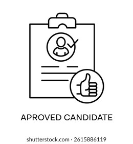 Approved Candidate – Resume with Thumbs Up Representing Successful Selection with Editable Stroke