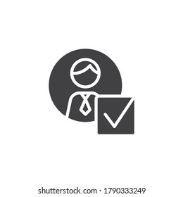 Approved candidate vector icon. filled flat sign for mobile concept and web design. User avatar and check mark glyph icon. Symbol, logo illustration. Vector graphics