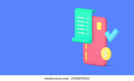 Approved card payment banking financial e money transaction banner copy space 3d icon realistic vector illustration. Shopping paying success goods buying purchase receipt invoice cashless transfer