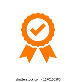 Approved certificate medal icon in flat style. Check mark stamp vector illustration on white isolated background. Accepted, award seal business concept.