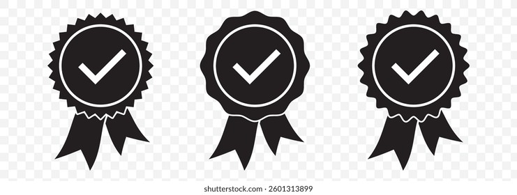 Approved certificate medal icon in flat style. Check mark stamp vector illustration on white isolated background. Accepted, award seal business concept. EPS 10.