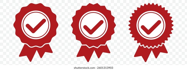 Approved certificate medal icon in flat style. Check mark stamp vector illustration on white isolated background. Accepted, award seal business concept. EPS 10.