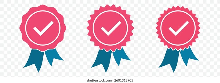Approved certificate medal icon in flat style. Check mark stamp vector illustration on white isolated background. Accepted, award seal business concept. EPS 10.