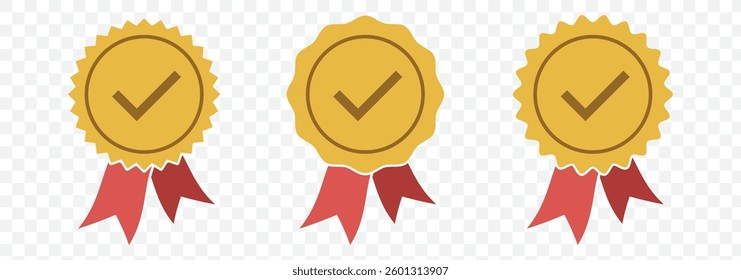 Approved certificate medal icon in flat style. Check mark stamp vector illustration on white isolated background. Accepted, award seal business concept. EPS 10.