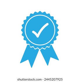 Approved or certified badge. Checkmark icon. Awards and premium quality. Rosette icon. Vector illustration