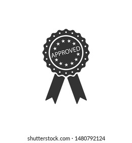 Approved or certified medal badge with ribbons icon isolated. Approved seal stamp sign. Flat design. Vector Illustration