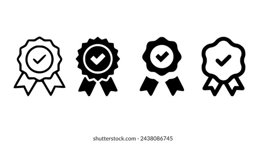 Approved or certified medal icon. Approval check symbol. Winning award, prize, medal or badge. Verified medal icon. Icon in flat style and line.