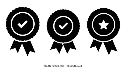 Approved or certified medal icon. Approval check symbol. Winning award, prize, medal or badge. Verified medal icon. Icon in flat style. Certified badge symbol, quality sign. Vector illustration