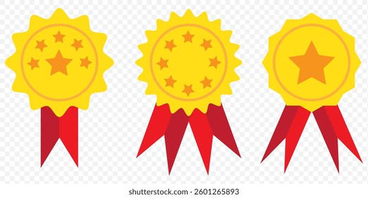 Approved or certified medal icon. Approval check symbol. Winning award, prize, medal or badge. Verified medal icon. Icon in flat style and line. Certified badge symbol, quality sign. EPS 10.