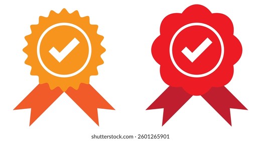 Approved or certified medal icon. Approval check symbol. Winning award, prize, medal or badge. Verified medal icon. Icon in flat style and line. Certified badge symbol, quality sign. EPS 10.
