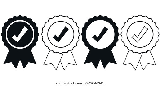 Approved or certified medal icon. Certified badge. Approval check symbol collection. Stock vector.