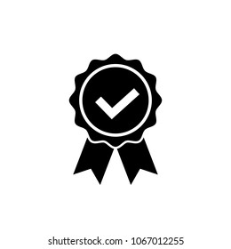 Approved Or Certified Medal Icon In A Flat Design. Award Symbol Isolated On White Background Simple Rosette Icon In Black Vector Illustration For Graphic Design, Web, UI, Mobile Upp