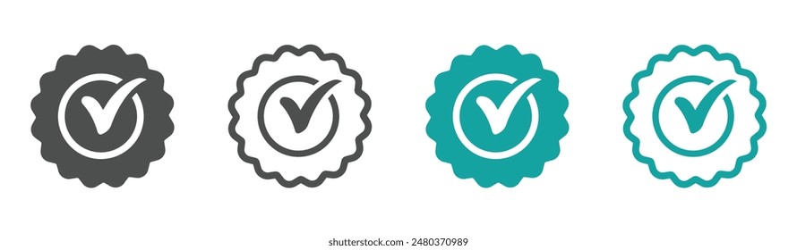 Approved or certified medal icon in a flat style. Rosette icons set