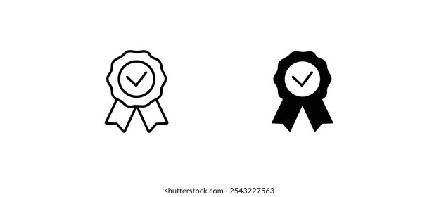 Icono de medalla aprobado o certificado en un diseño plano. Icono de la roseta. Vector de premio, signo, símbolo, logotipo, ilustración, movimiento editable, estilo de diseño plano aislado en blanco lineal