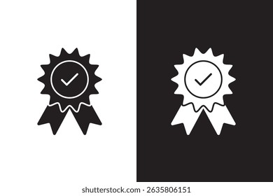 Approved or certified medal icon in a flat style. Rosette icons