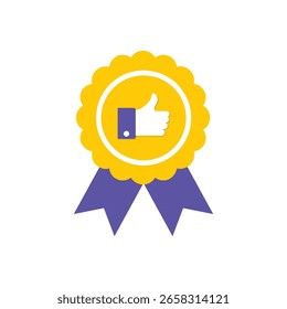 Ícone de medalha aprovado ou certificado com símbolo de qualidade de design plano
