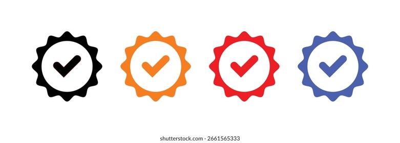 Icono de medalla aprobado o certificado en un estilo plano. Iconos de roseta