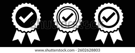 Approved or certified medal icon in a flat style. Rosette icons.  Approval check symbol. Winning award, prize, medal or badge. Verified medal icon. Icon in flat style. vector design eps 10.