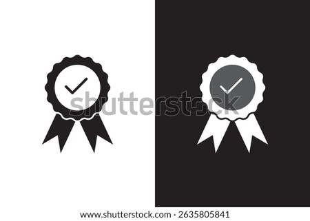 Approved or certified medal icon in a flat style. Rosette icons