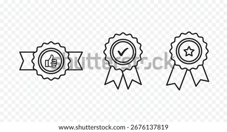 Approved or certified medal icon in a flat style. Rosette icons. Approval check symbol. Winning award, prize, medal or badge. Verified medal icon. set Approved certified icon.  eps 10