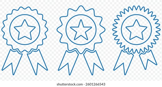 Approved or certified medal outline icon. Approval check symbol. Winning award, prize, medal or badge. Verified medal icon. Icon in flat style and line. Certified badge symbol, quality sign. EPS 10.
