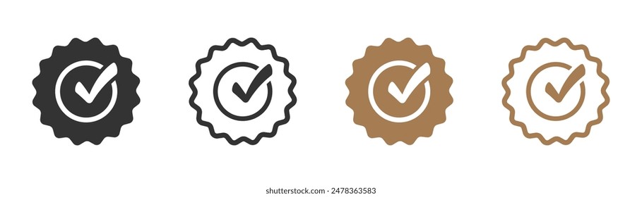 Approved or certified medal vector flat icons. Rosette icons