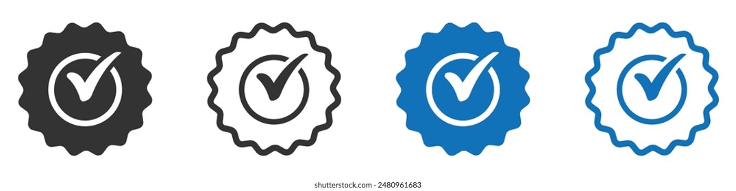 Approved or certified medal vector flat icons. Rosette icons set