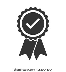 Approved certified rosette icon in flat style. Accredited and recommended medal symbol isolated on white background