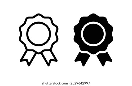 Approved or certified or verified medal icon. Approval check symbol. Winning award, prize, medal champion, medal or badge. Icon in flat style and line. Certified badge symbol, quality sign, label.